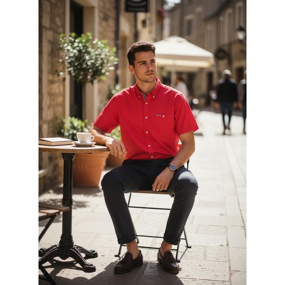 Larro Shirts Mens Red Short Sleeve Button Down Shirt‎ 100% Cotton MSSL-901 Size
